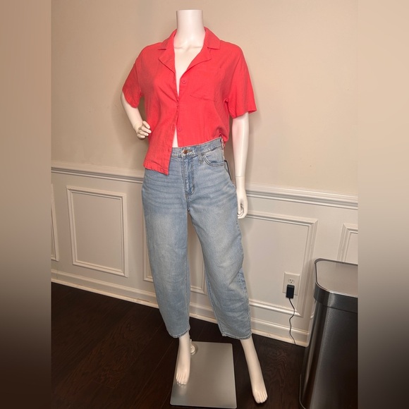 Women's Linen Short Sleeve Button Down Camp Shirt- A New Day, Pink - Picture 7 of 16